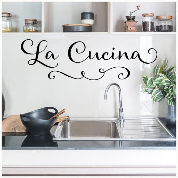 La Cucina (The Kitchen) Wall Saying Vinyl Lettering Decal Kitchen Quote Decals Decor - SIze: 9"H x 30"L - Color: Black