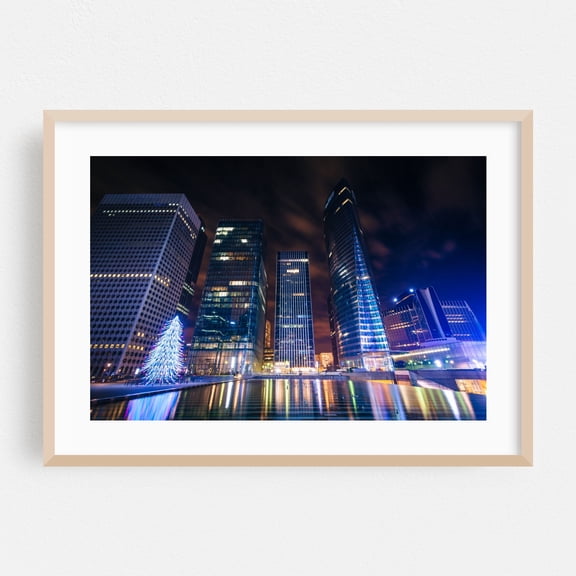 La Défense - Paris France Photography Cityscape Skyline Architecture Nightlife Modern Art Winter City Oak Framed Wall Art Print 5 x 7 inches