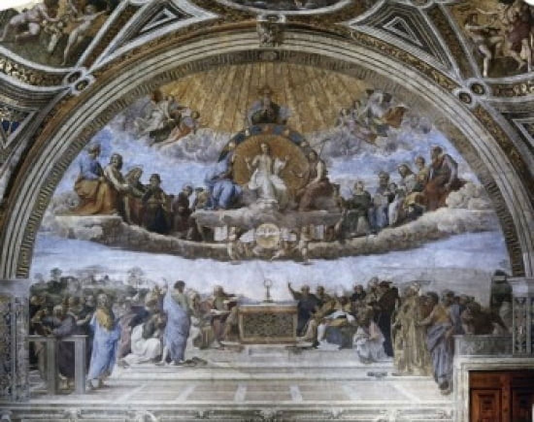La Disputa (Disputation Of The Holy Sacrament) 1508-11 Raphael (1483-1520 Italian) Fresco Stanza della Segnatura Palazzi Pontifici Vatican City Canvas Art - Raphael (24 x 36)