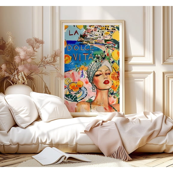 La Dolce Vita Art Poster: Retro Italian Woman, Colorful, Unframed Poster Size 8x12