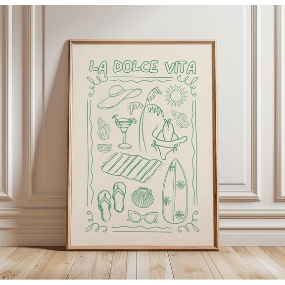 La Dolce Vita Beach Icons Poster, Unframed Paper Poster 8x10in