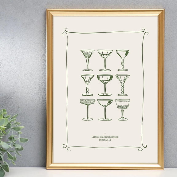 La Dolce Vita Cocktail Glasses Poster Wine Glasses Print Celebration Drink Girly Drawing Preppy Pink College Boho Bar Cart Decor