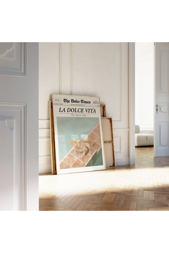 La Dolce Vita Newspaper Print New York News Italian Summer Wall Art Print Wall Art Trendy Wall Art Vintage Bar CArt Modern Wall Decor Wall Art