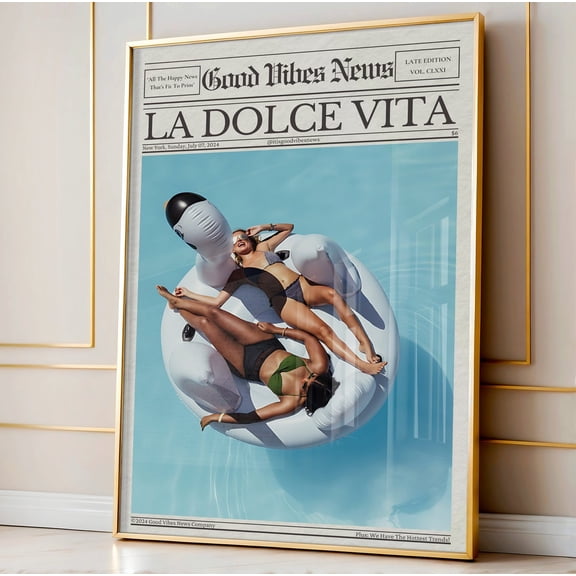 La Dolce Vita Newspaper Wall Art Girly Dorm Decor, Unframed Paper Print Size 8x12