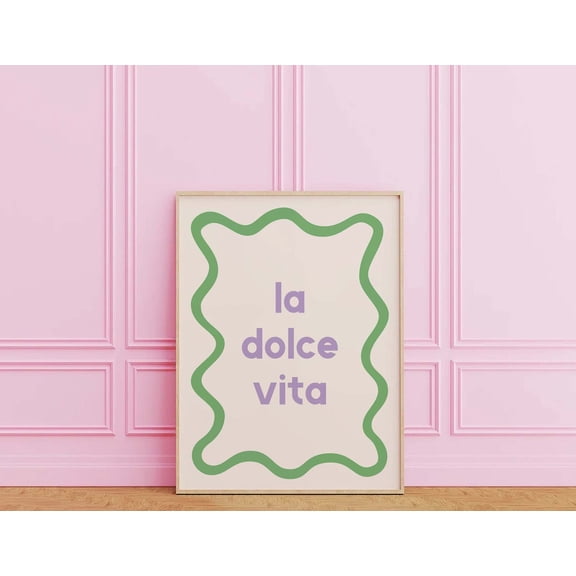 La Dolce Vita Poster Cute Italian Wall Art Green Trendy Retro Text Poster, Unframed Size 8x12
