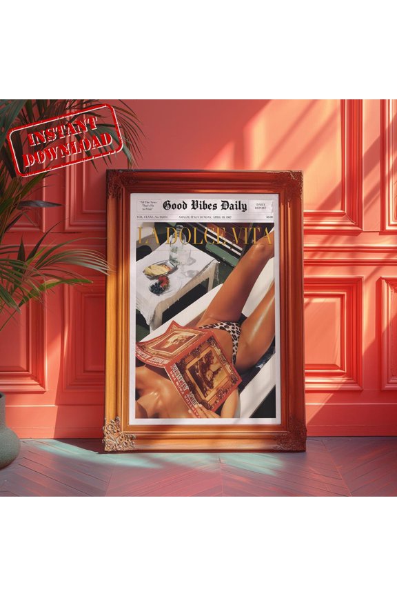 La Dolce Vita Retro Italian Newspaper Poster, Unframed Paper Poster 8x10in