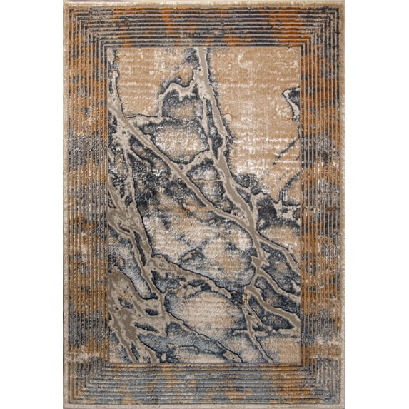 La Dole Rugs Contemporary Marble Pattern Bordered Abstract Modern Area Rug - Premium Durable Carpet for Living Room, Bedroom, and Office - Silver, Beige, and Grey, 6x9 (6'7" x 9'2", 200cm x 280cm)
