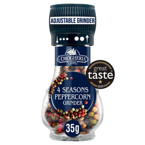 La Drogheria Black White Green & Pink Pepper Corn Adjustable Mill Grinder 35g, British Import (Pack of 2)