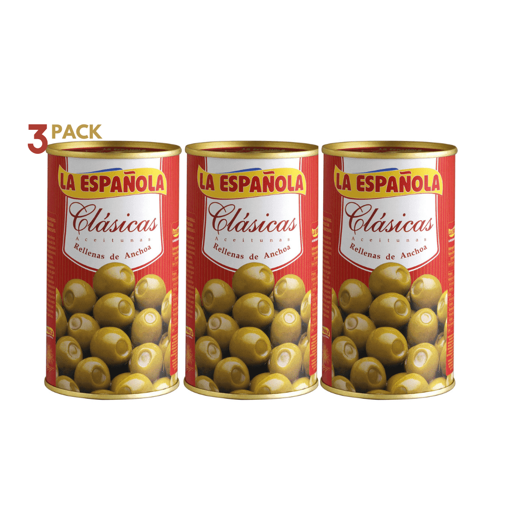 La Espanola Classic Green Olives Stuffed with Anchovies, 350g (12.35oz), Pack of 3 Cans