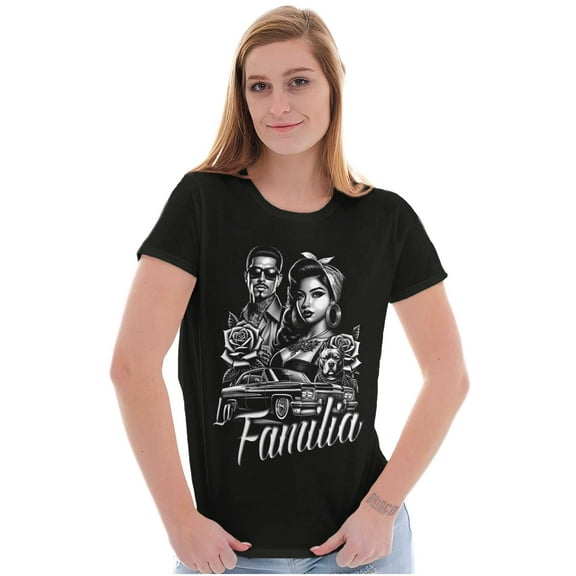 La Familia Chicana Chola Roses Womens Slim Fit Graphic Tee Brisco Brands S