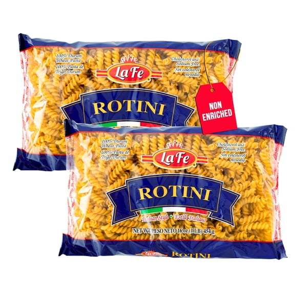 La Fe Rotini Pasta 16oz - 2 Pack - Unenriched Semolina Wheat Italian Pasta Rotini Noodles - Cholesterol & Sodium Free