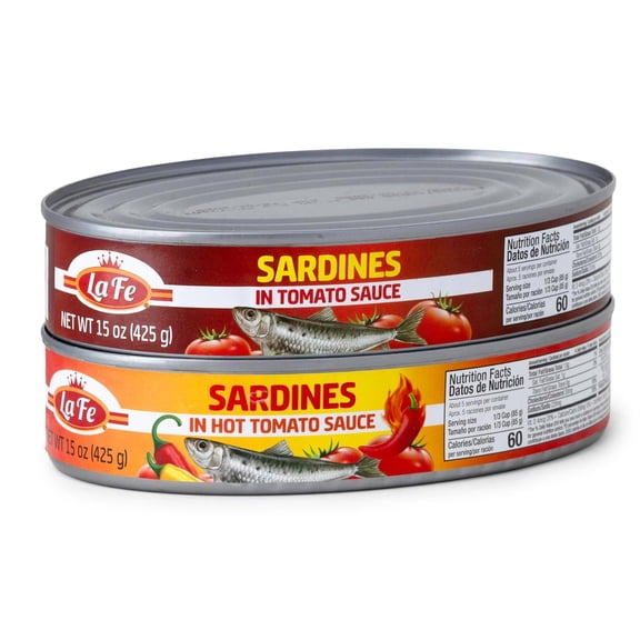 La Fe Sardines Variety 15 oz. 2 Pack (Sardines in Tomato Sauce & In Hot Tomato Sauce)