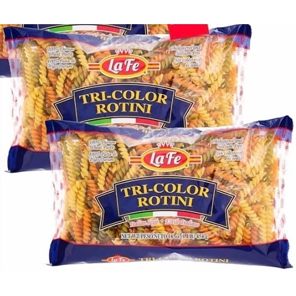 La Fe Tri-Color Rotini Pasta 16oz - 2 Pack - Unenriched Semolina Wheat Pasta Italian Tri-Color Rotini - Cholesterol & Sodium Free