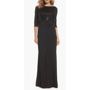La Femme BLACK Womens Sequin & Jersey Gown, US 6