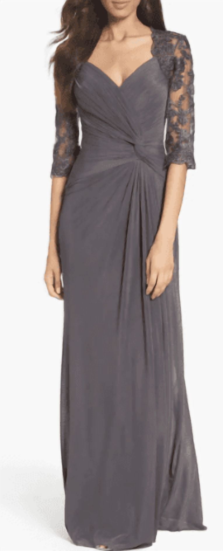 knee length dresses for ladies Blumarine Woman Mini Denim Dress with Lace Grey 42 main image 1