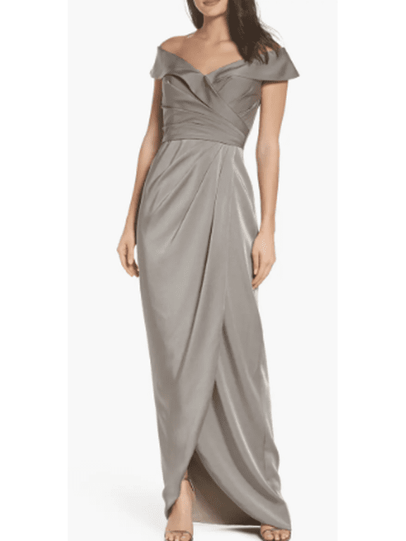 PEWTER Women's Surplice Off the Shoulder Column Gown, US 10