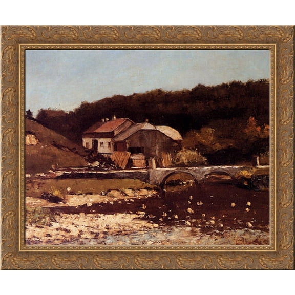 La Ferme De Bonnevaux 23x20 Gold Ornate Wood Framed Canvas Art by Courbet, Gustave