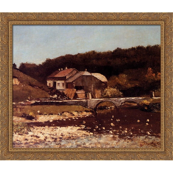 La Ferme De Bonnevaux 32x28 Large Gold Ornate Wood Framed Canvas Art by Gustave Courbet