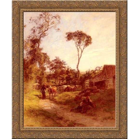 La Ferme De Sombre 20x23 Gold Ornate Wood Framed Canvas Art by L'Hermitte, Leon Augustin