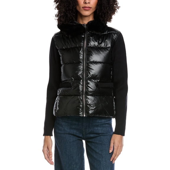 La Fiorentina womens  Metallic Puffer Jacket, m, Black