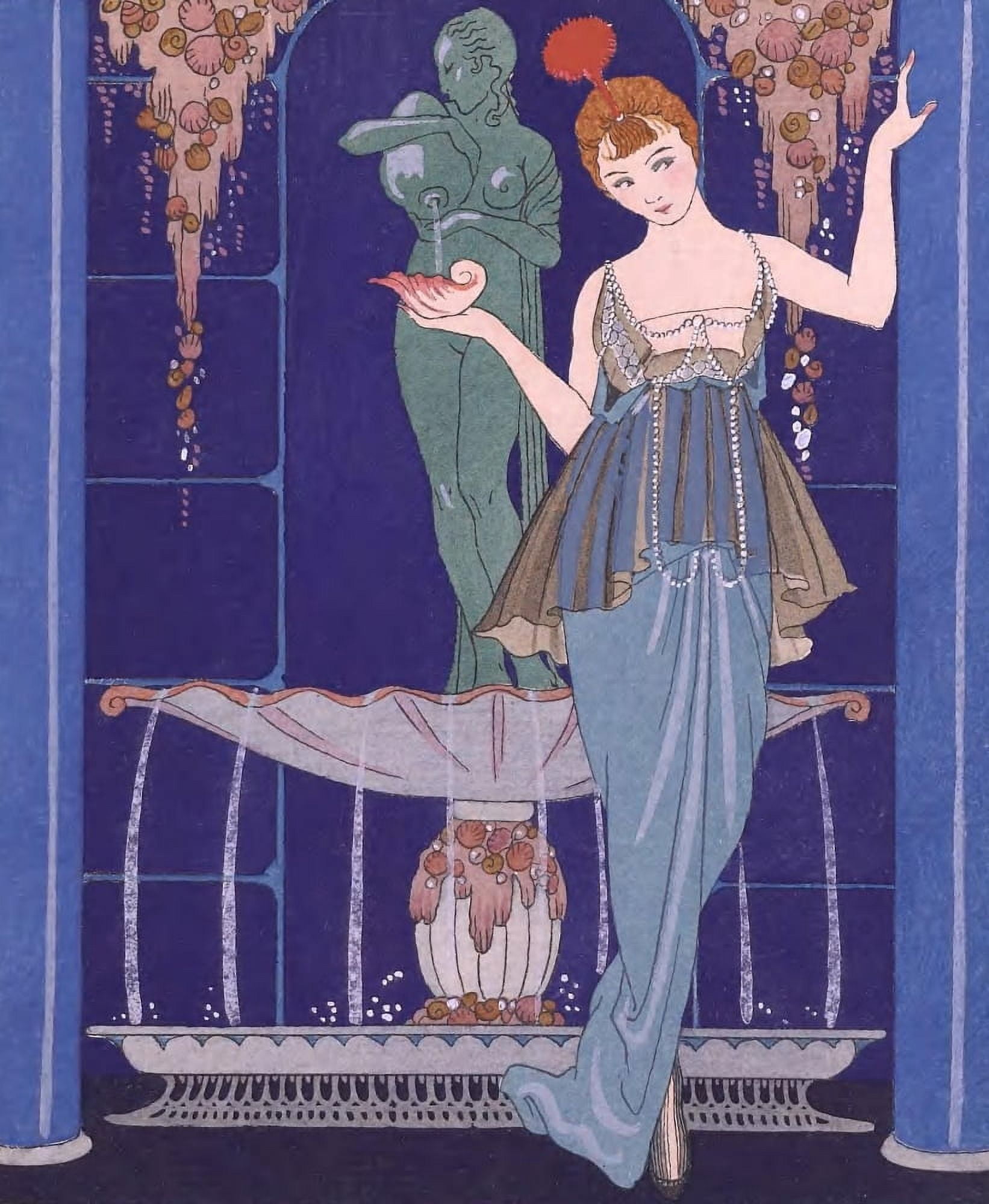 La Fontaine de Coquillages Canvas Art - George Barbier (24 x 36)