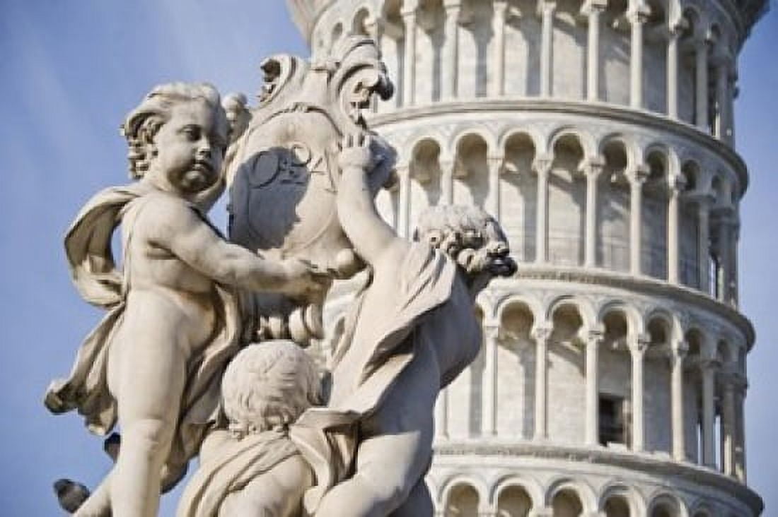 La Fontana dei Putti in front of Leaning Tower of Pisa Pisa Tuscany Italy Canvas Art - Panoramic Images (36 x 24)