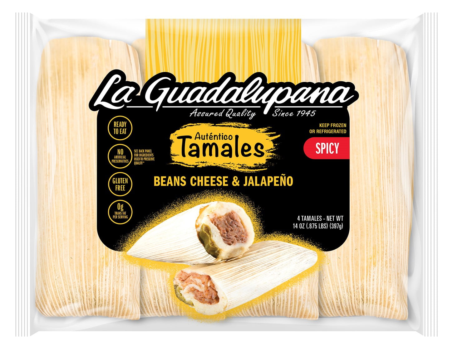 La Guadalupana Bean Cheese Tamales, 4 Count, 14oz (Frozen)