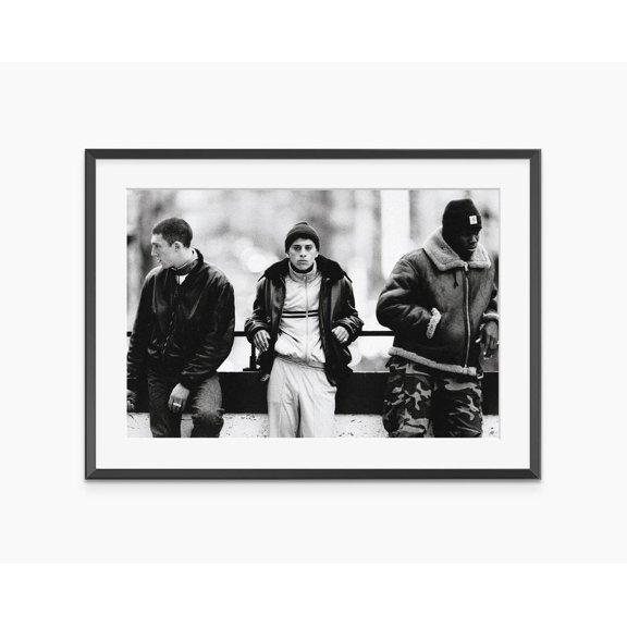 La Haine Film Black and White Affiche Iconic Movie Scene Vinz Said Hubert Characters Museum Quality, Unframed Poster