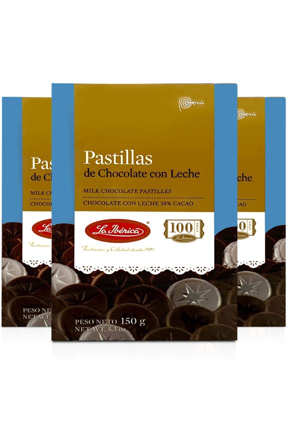 Pastillas de Chocolate con Leche 38% Cacao Peruano 5.3 oz | Milk Chocolate 38% Peruvian Cocoa Pastilles 3 Pack