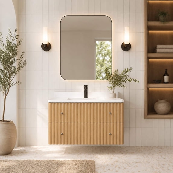 La Jolla 30" Floating Bathroom Vanity Washed Oak