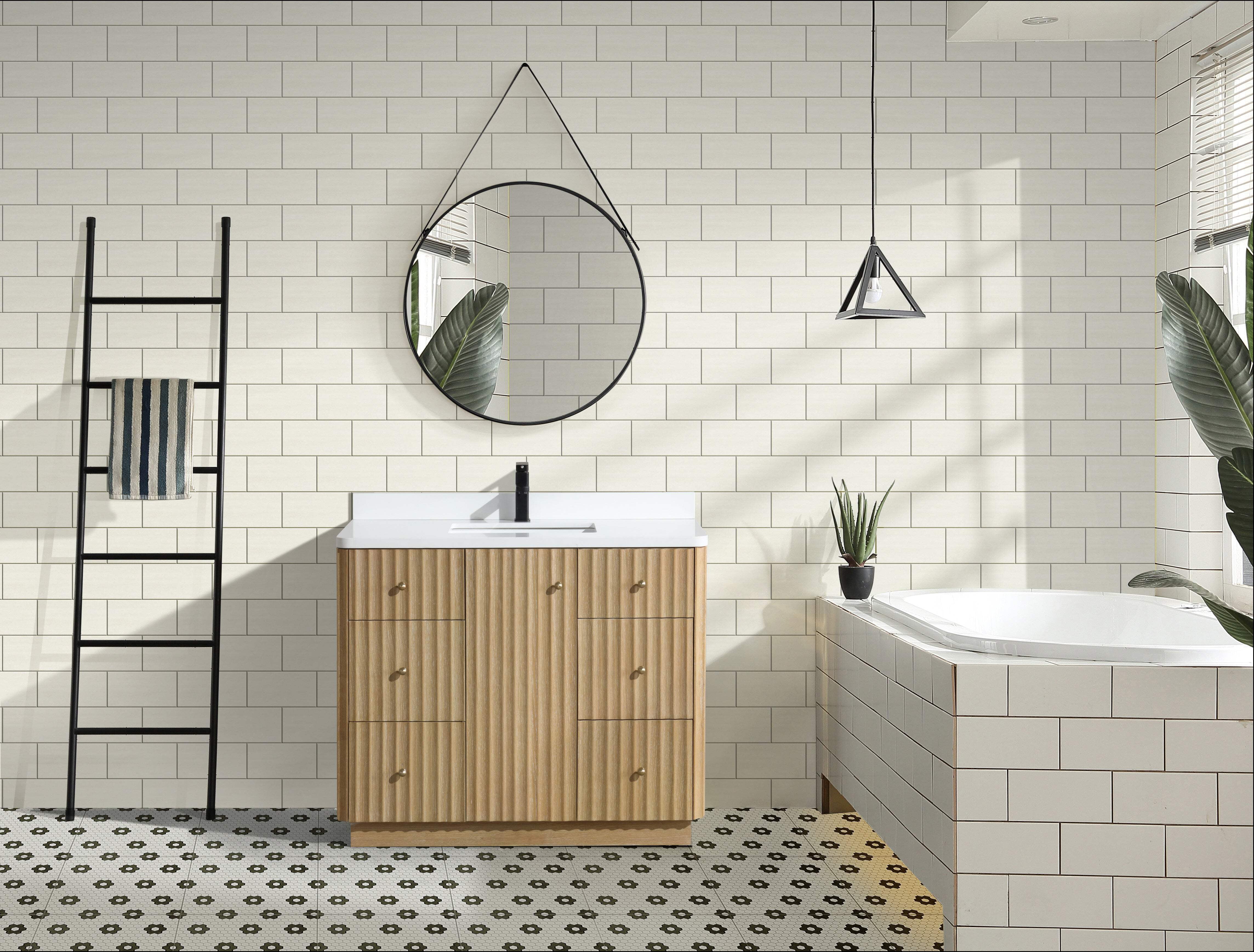 La Jolla 42" Washed Oak Bathroom Vanity with Quartz Top