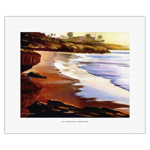 La Jolla Beach California Coast - From an Original Color Painting by Wade Koniakowsky - Fine Art Rolled Canvas Print 11in x 14in