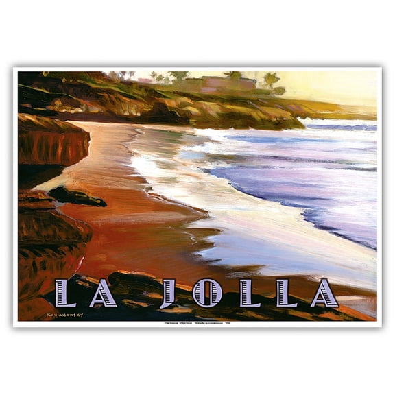 La Jolla Beach - California Coast - Vintage Travel Poster by Wade Koniakowsky - Master Art Print 10in x 14in