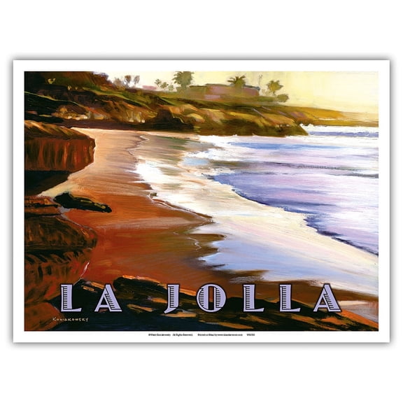 La Jolla Beach - California Coast - Vintage Travel Poster by Wade Koniakowsky - Master Art Print (Unframed) 9in x 12in