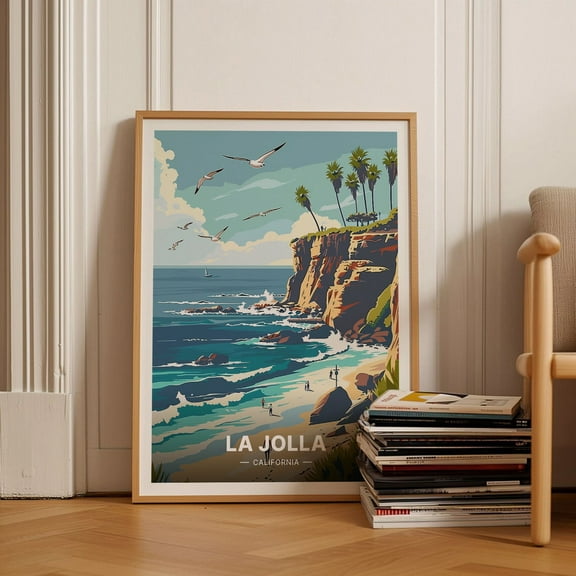 La Jolla California Poster, San Diego Coast Travel Art, Beach Wall Decor, California Scenic Landscape Wall Art, Modern Wall Decor, 8x12 UNFRAMED