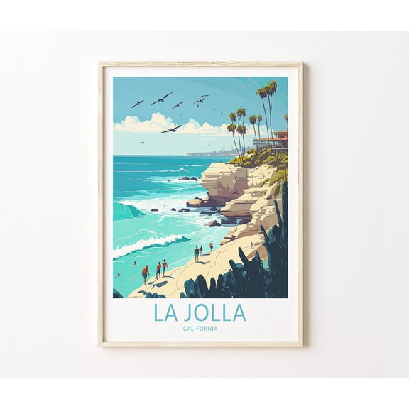 La Jolla California San Diego Coastal Cove Nature Art Print, Unframed Paper Poster 8x10in