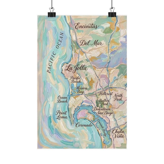 La Jolla Map San Diego Downloadable Art, Unframed Paper Print