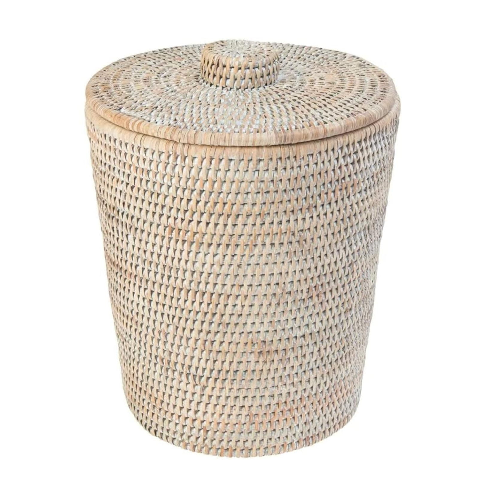 La Jolla Rattan Round Waste Basket With Lid & Plastic Insert, 2 Gallon ...