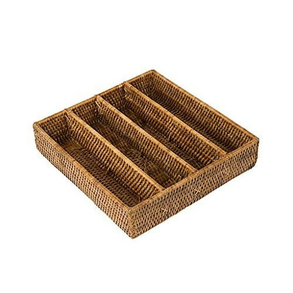 La Jolla Rattan Silverware Tray and Organizer, Honey