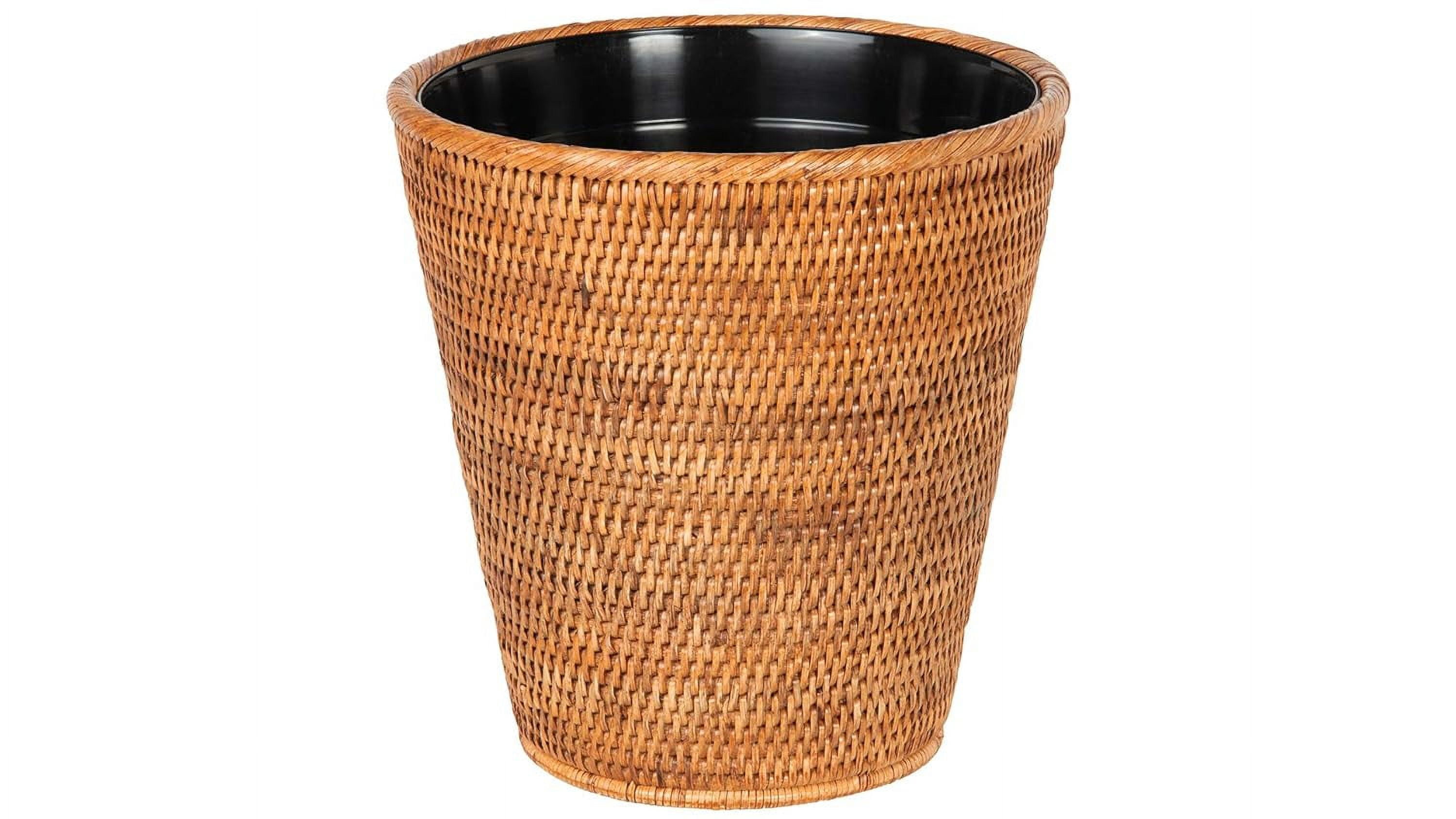 White Wash Rattan Wastebasket with Plastic Insert