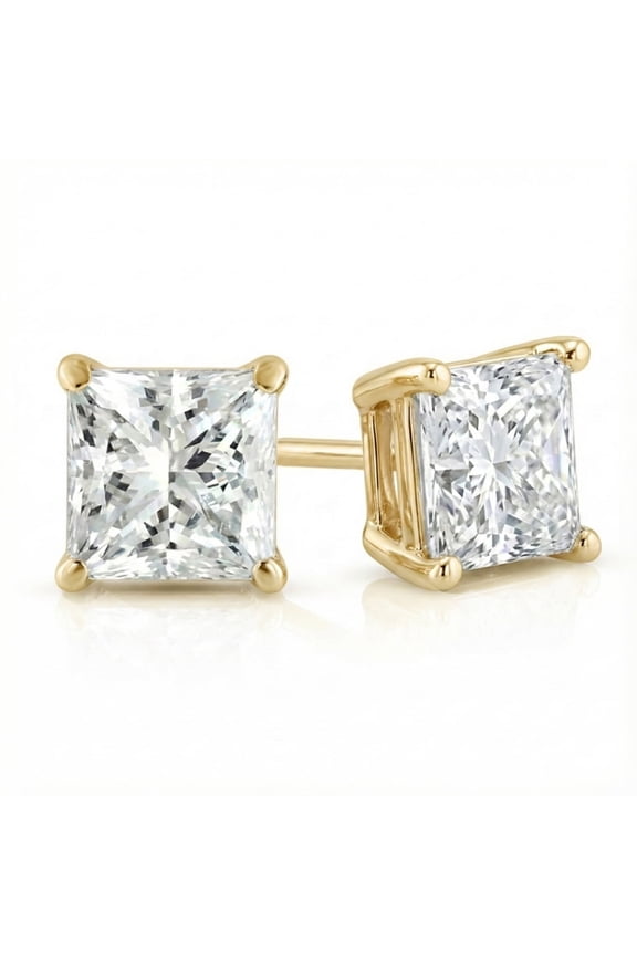 1/2 ct tw Lab Grown Diamond Princess Cut Studs, 14K Yellow Gold
