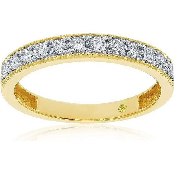 La Joya 1/4 CT TW Lab Grown Diamond Rings for Women | Real 10K Yellow Gold Milgrain Diamond Band | Size 4.5