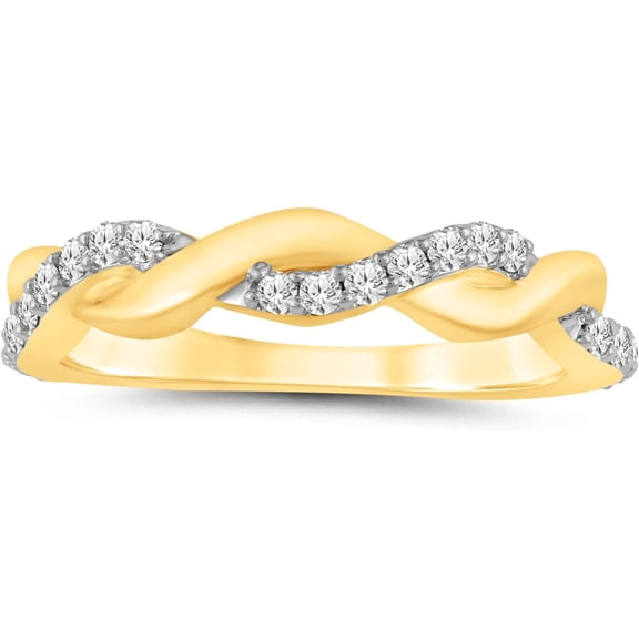 La Joya 1/4 Carat Certified Lab Made Diamond Rings | Natural 10kt Yellow Gold Twisted Vine Styled Wedding Bands for Women, Stackable Eternity Band and Promise Ring | Ring Size 7