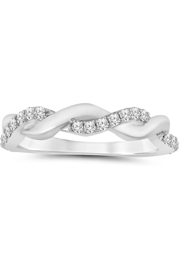 1/4CT TW Certified Lab Made Diamond Infinity Ring for Women | 10k Real White Gold Twisted Anniversary Ring, Lab Grown Womens Thin Wedding Band and Stackable Ring | Ring Size 9.5