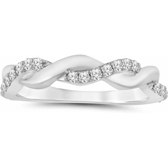 La Joya 1/4CT TW Lab Created Diamond Anniversary Bands for Women | Sparkling 10 Karat White Gold Twisted Vine Inspired Marriage Rings, White Gold Stacking Ring and Diamond Promise Ring | Ring Size 7