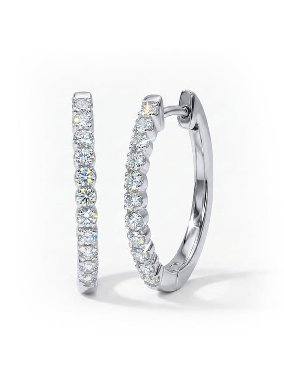 1 Carat Lab-Grown Diamond Hoop Earrings, 14K White Gold Plated Sterling Silver