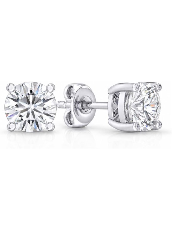 1 Carat Lab-Grown Diamond Stud Earrings, 14K White Gold Plated Silver