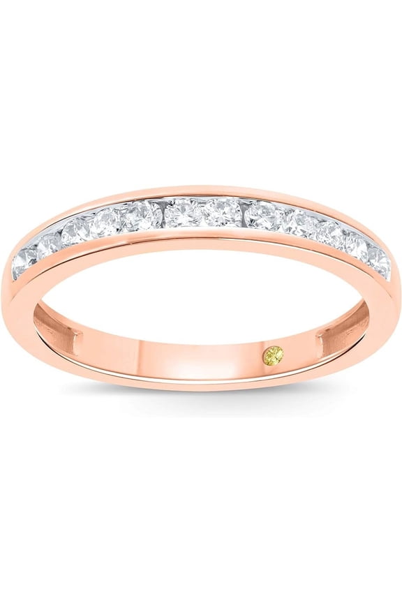 10k Rose Gold Wedding Bands for Women | 1/2 CT TW Channel Set Lab Grown Diamond Rings | Size 7.5