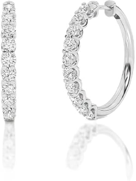 2 Carat Lab-Grown Diamond Hoop Earrings, 14K White Gold Plated Sterling Silver