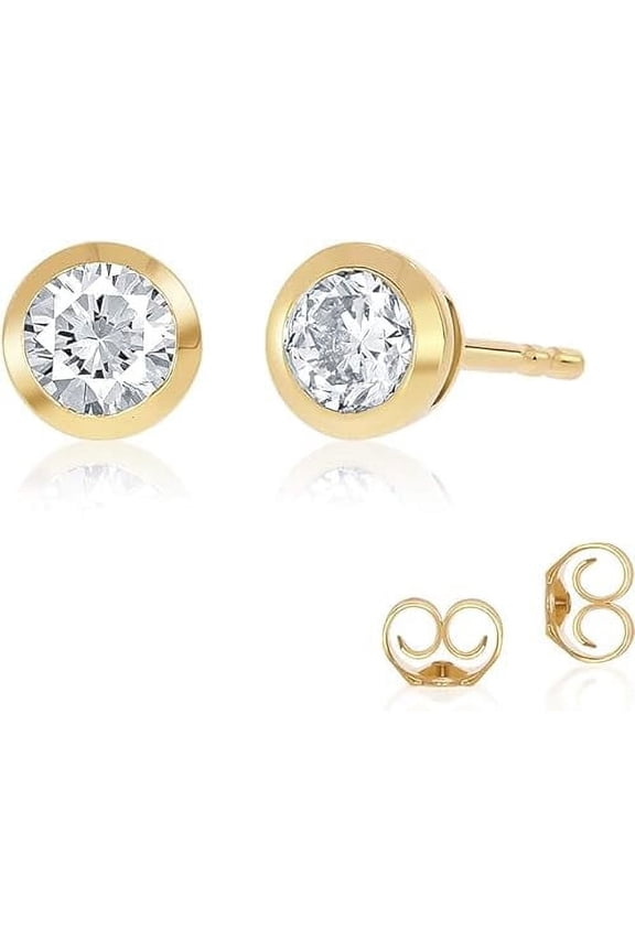 Certified Lab Grown Diamond Stud Earrings for Women and Men | Real 14K Yellow Gold 1/4 Ct Tw Bezel Diamond Studs